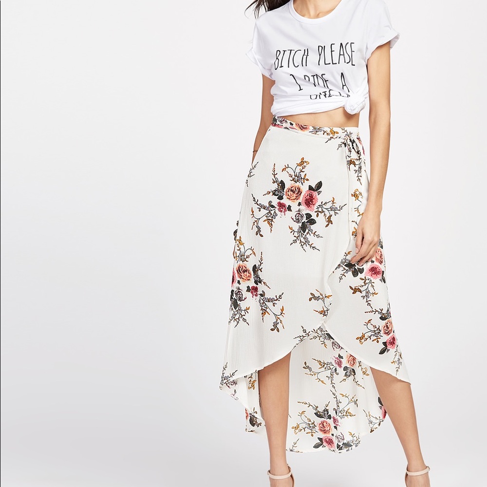 White floral wrap skirt
